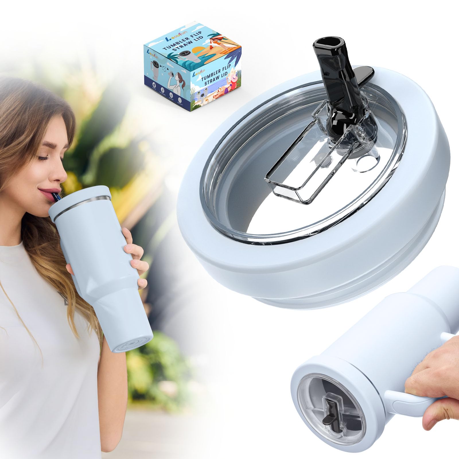 Tumbler Lid Replacement 40 oz for Stanley Quencher, Detachable No Spill 40 oz Silicone Leak Proof Straw Lid for Stanley Cup Accessories with Cleaning