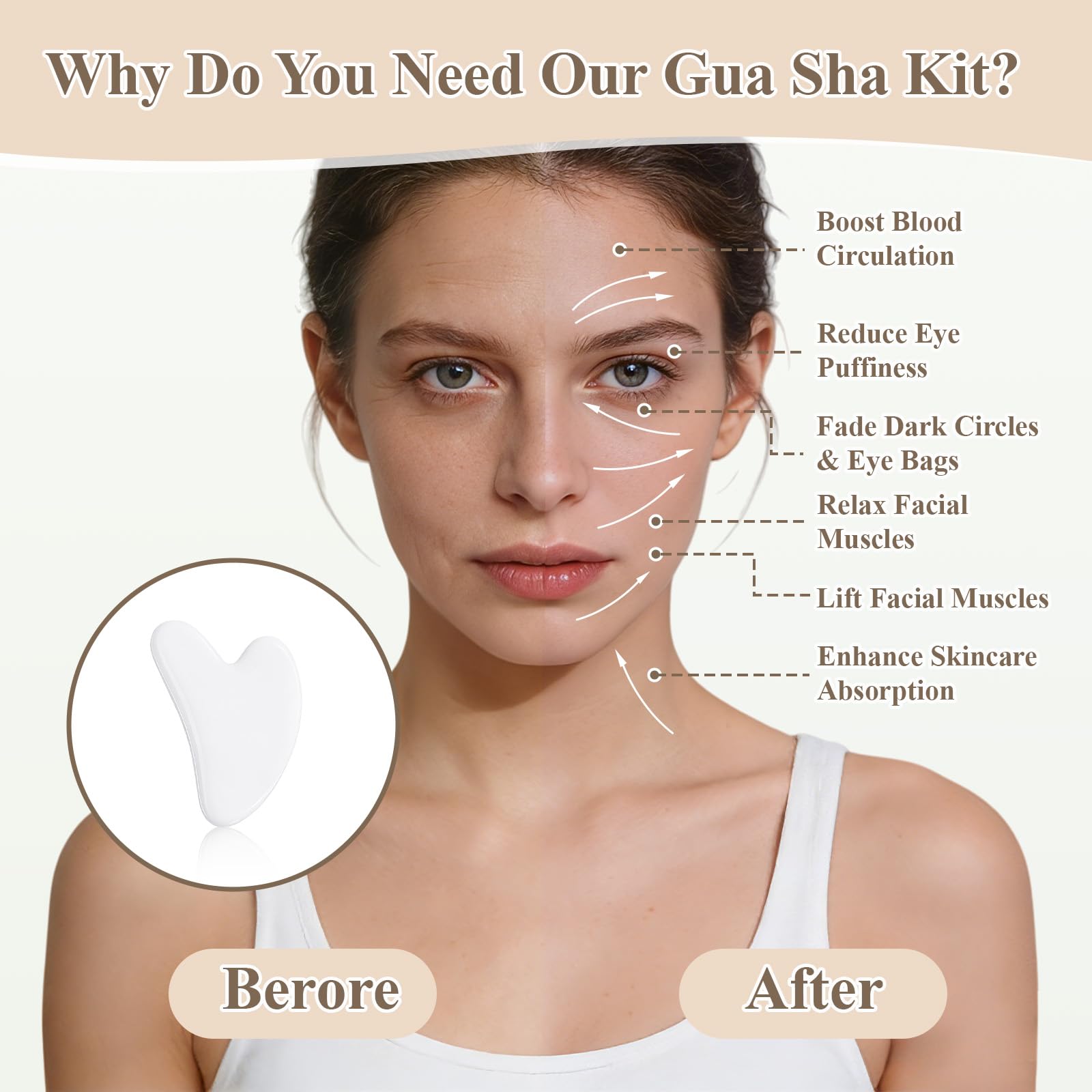 flintronic Zestaw 7 w 1 Gua Sha do twarzy, Gua Sha i wałek do twarzy, wałek do masażu twarzy przeciwzmarszczkowy, łagodzi skórę i eliminuje obrzęk oczu