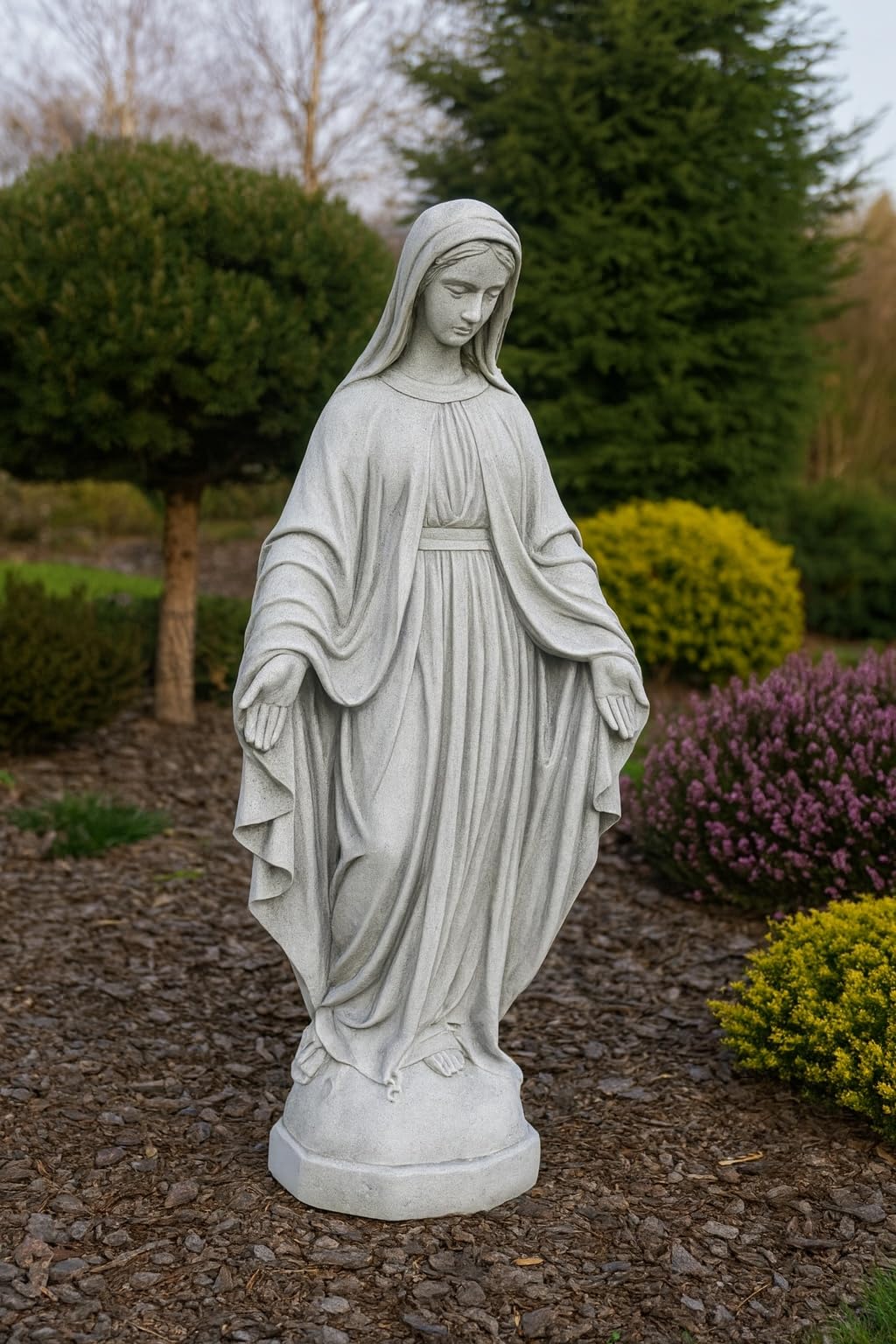Green Lane Garden Figurka Maryi Panny, rzeźba, zewnętrzna lub wewnętrzna, przypominająca kamień, posąg religijny, biała, szara, jeden rozmiar, 680