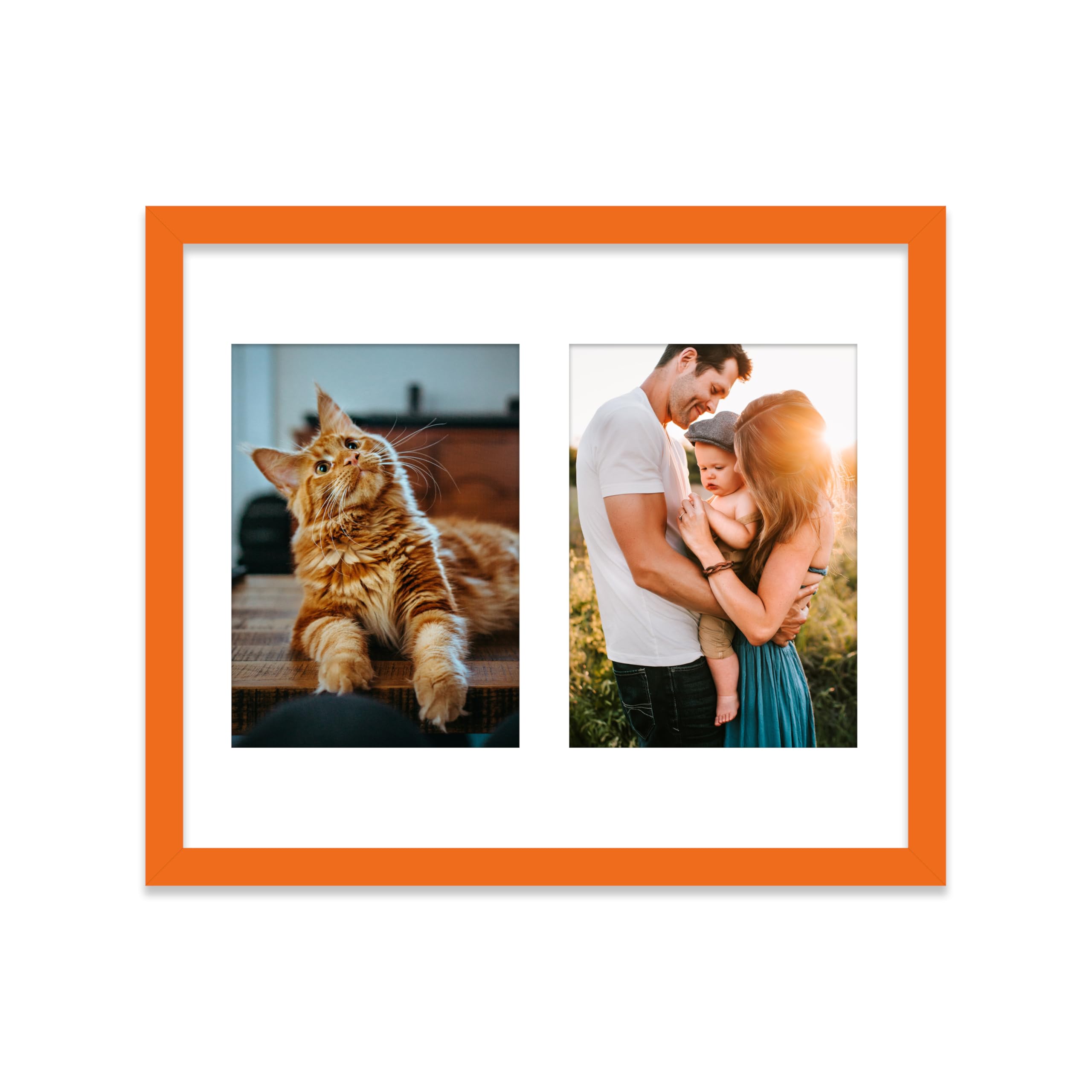 12x10 Inch 2 Opening Photo Collage Frame, Display Two 7x5 Inch Photos, Multi Aperture Family Picture Frame, Thin 22mm Edge, Orange
