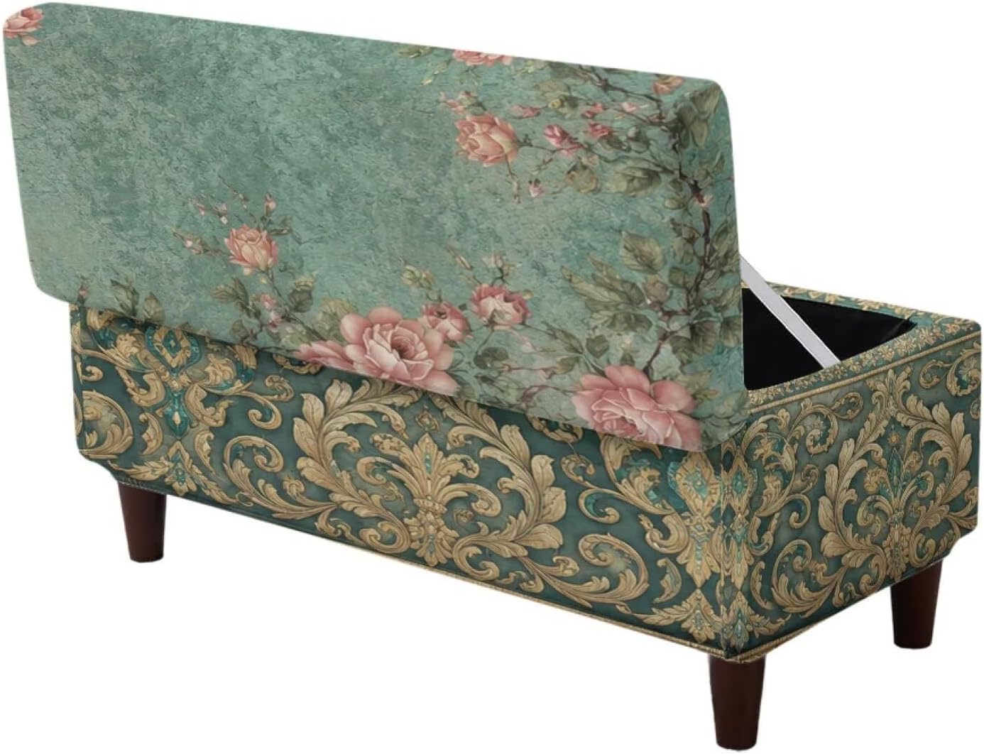 Vintage Peony Flower Print Stretch Ottoman Cover Ottoman Slipcover Footstool Protector Storage Ottoman Covers Furniture Protector Soft Rectangle slipcover with Elastic Bottom, Medium