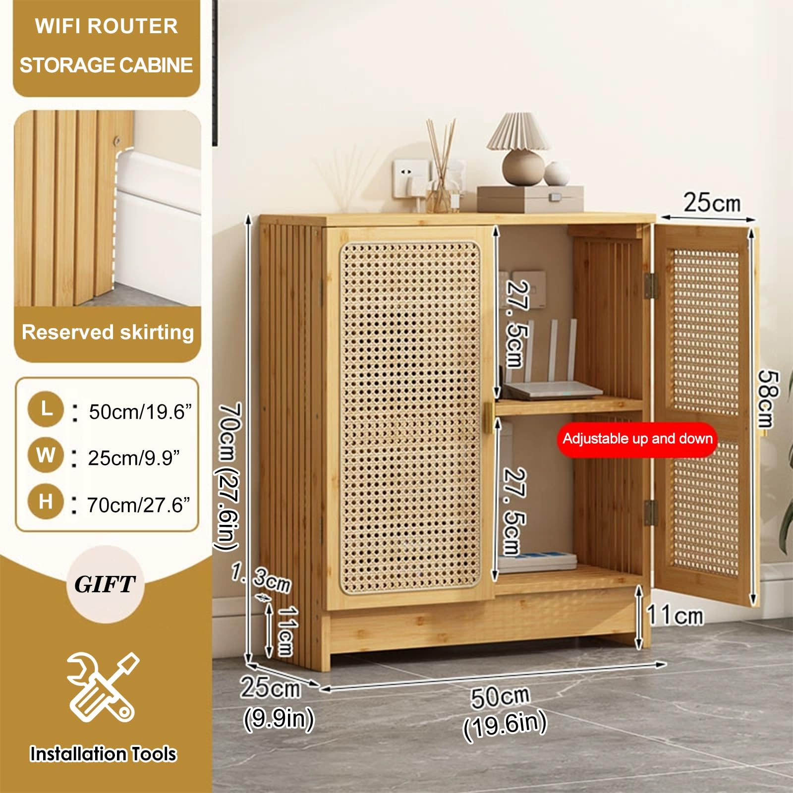 Caja De Almacenamiento WiFi De Bambú, Gabinete De Suelo Para Router Y Modem, Mueble Organizador De Cables Y Regleta, Estante Decorativo Independiente Para Hogar, Sala De Estar U Oficina