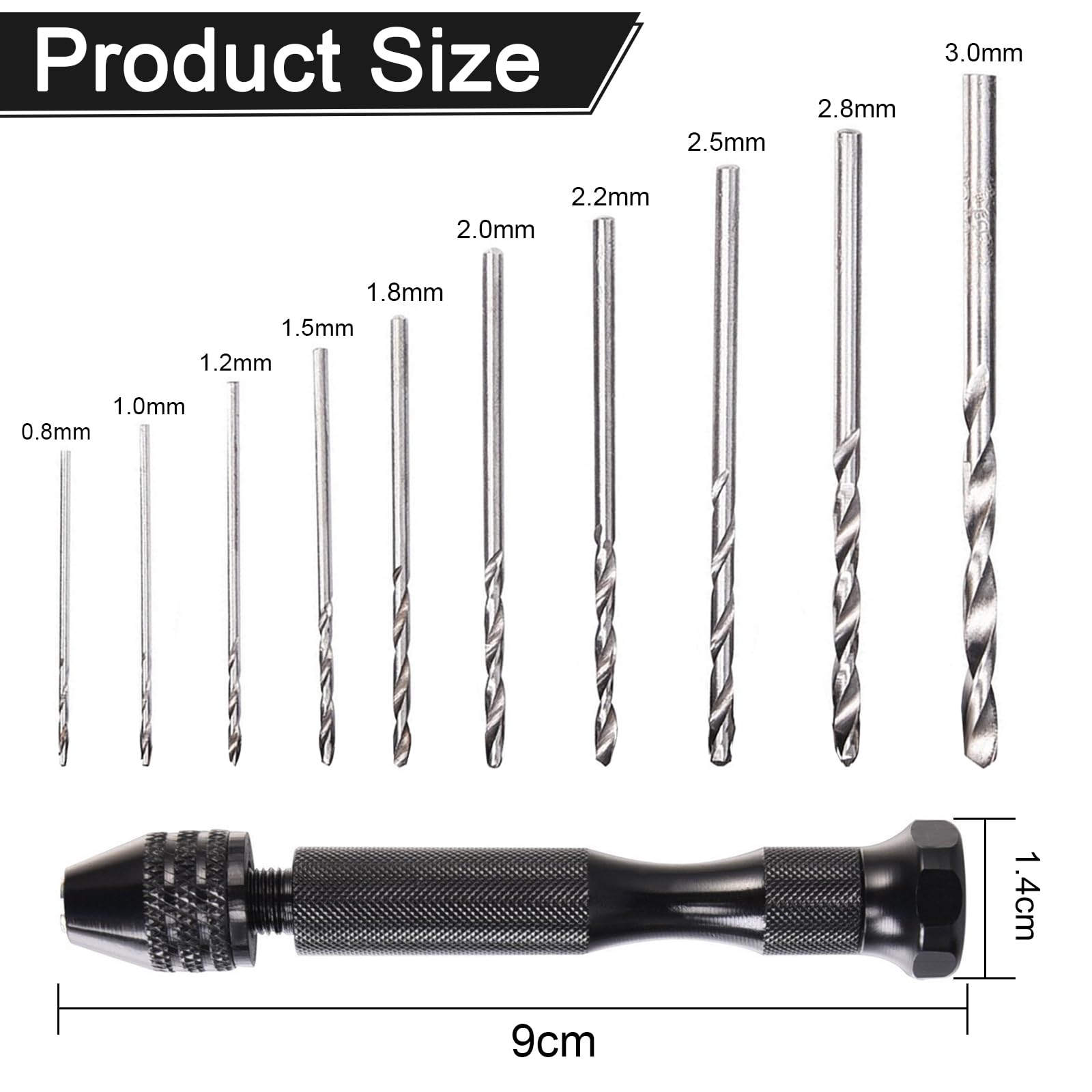Pin Vise Hand Drill Bits with 10 Pcs Steel Twist Drill Bits(0.8-3.0mm) - Image 2