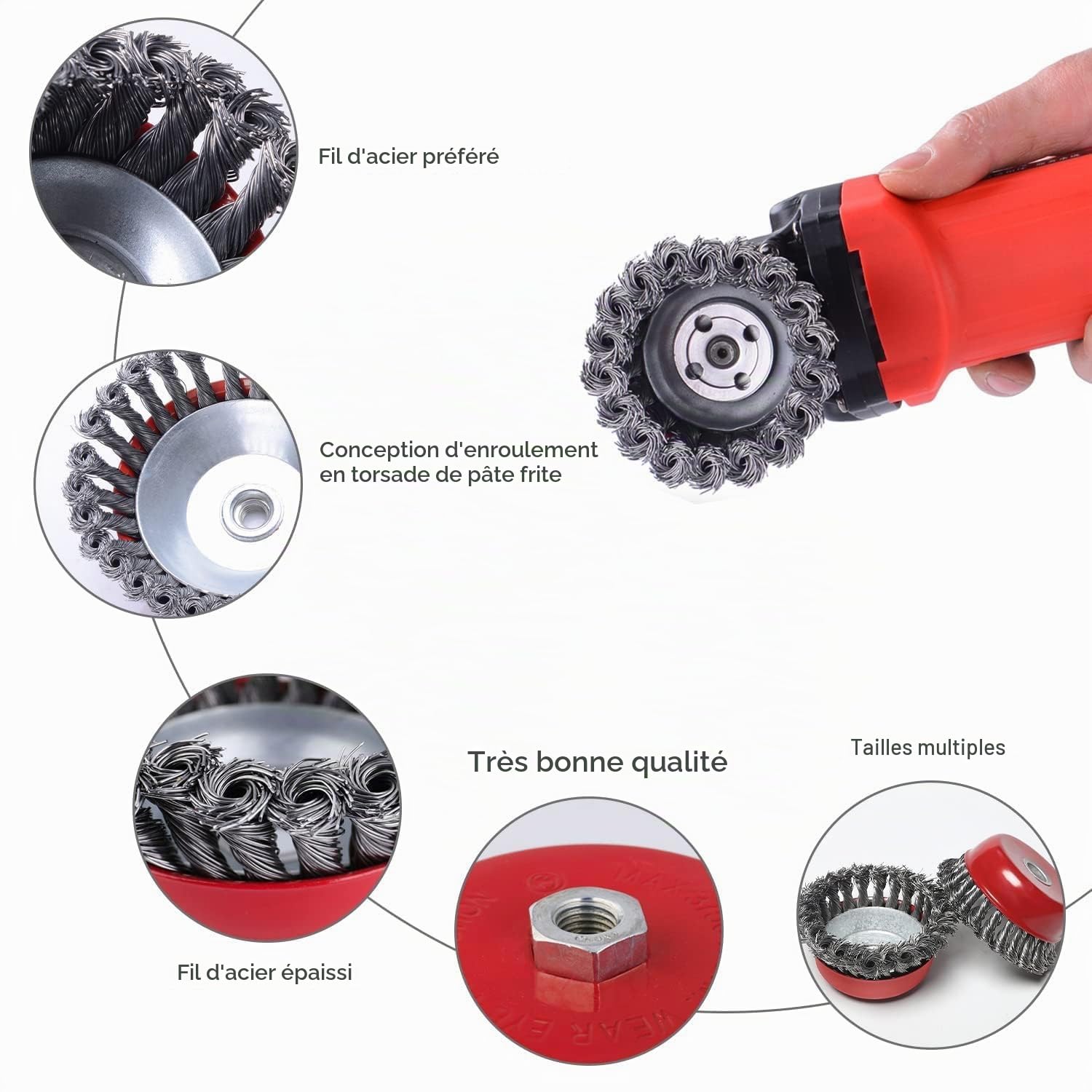 SQLJYU 6 Pièces Brosse Métallique pour Meuleuse D'angle et Brosse pour Perceuse 75 mm et 100 mm, Meuleuse Métallique avec Filetage M14, Dérouillage Polissage