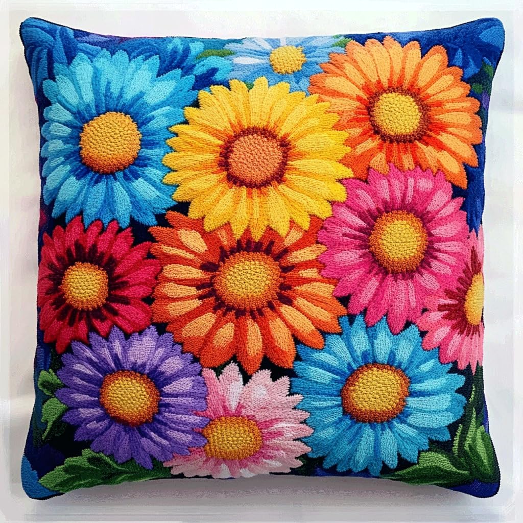 AMBATTERY Ricamo A Punto Croce Per Cuscino, Bellissimi fiori Punto Croce Kit da Ricamare Prestampato 45x45cm Kit Per Cuscino Ricamato A Mano Kit Per Ricamo A Croce