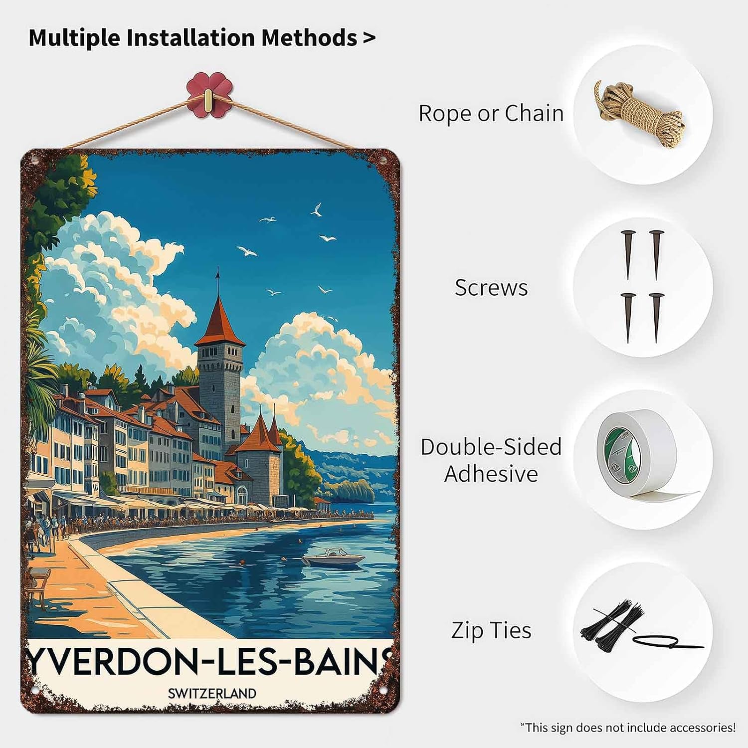Yverdon-les-bains Switzerland Vintage Travel Metal Sign 8 x 12 Inch image 3