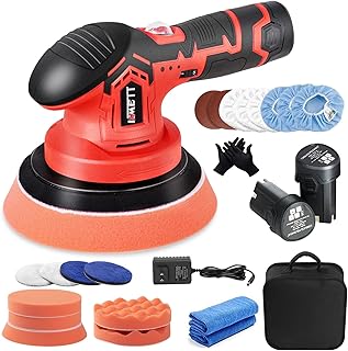 Cordless Car Buffer Polisher for Car Detailing- with 2pcs 12V Lithium Rechargeable Battery Brushless Polisher with Variable Speed, Portable Buffer Kit for Waxing,Buffing,Sanding