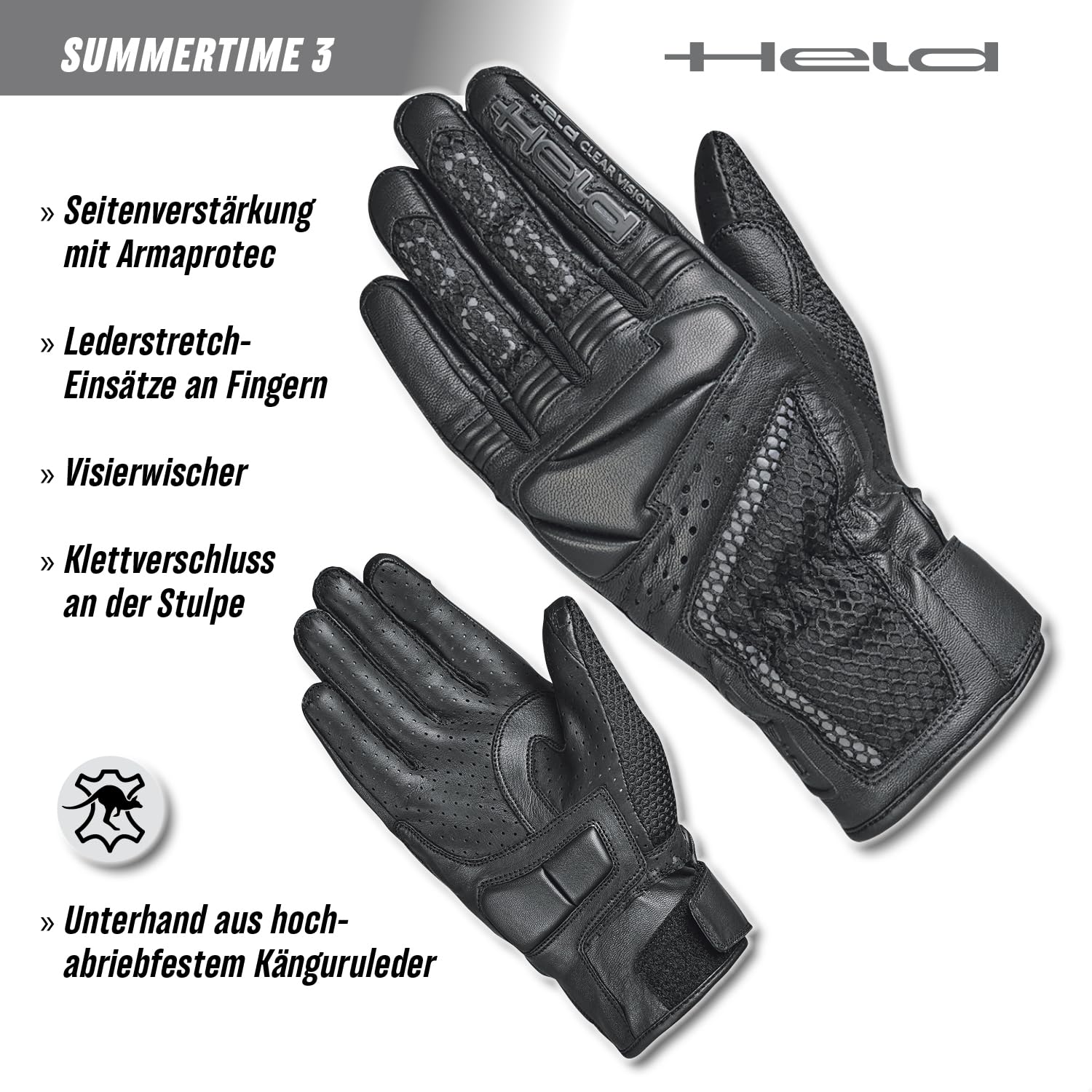 Held Summertime 3 Guanti Moto traforati, nero, L-10