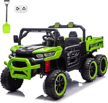 24V 2 Seater Ride On Dump Truck with Dump Bed 2/4WD Kids Electric Car with Remote Control 4x100W Motor Ride On Car Toy with Shovel, Music, Bluetooth, LED Light, Kids UTV for Boys & Girls Green