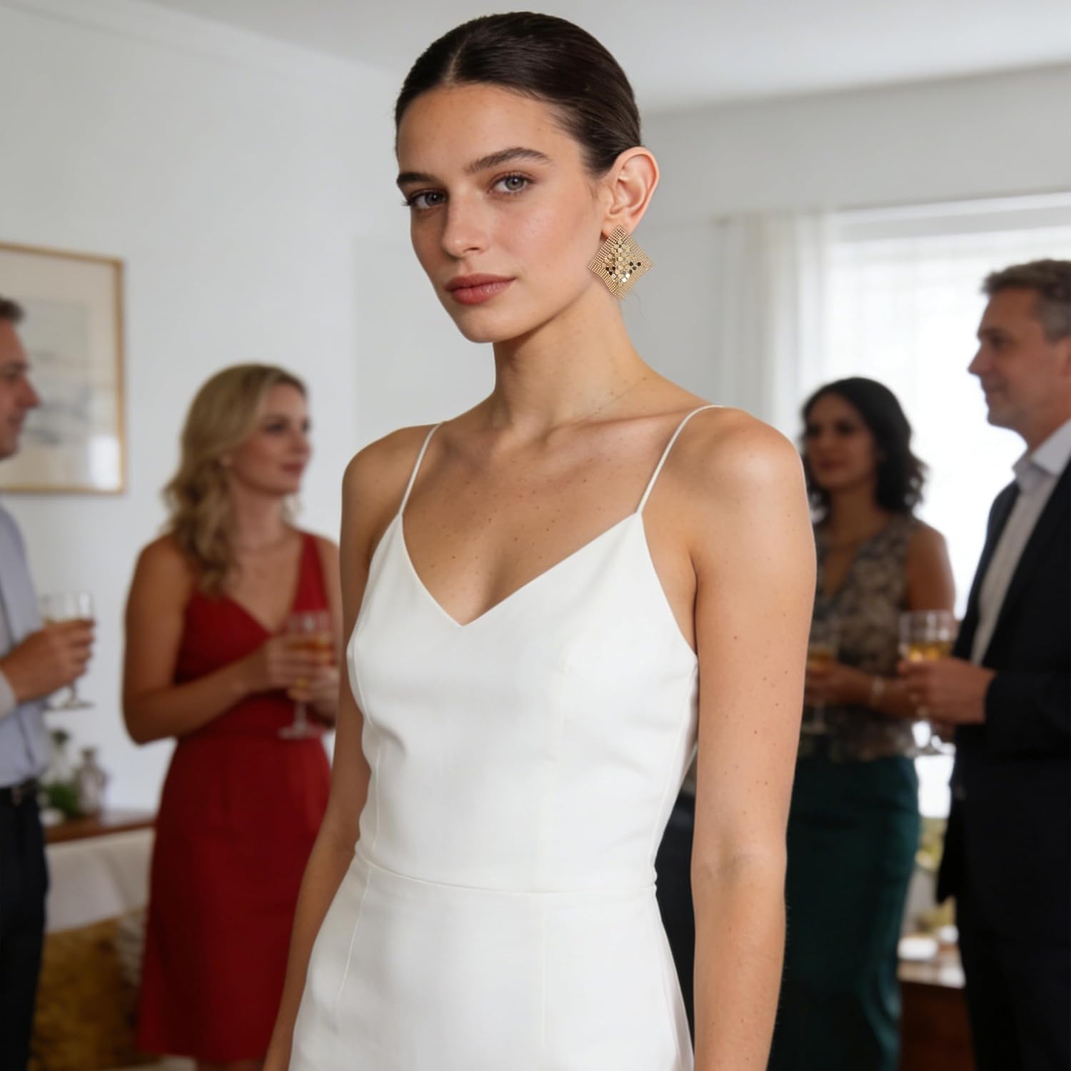 Gold Statement Geometric Diamond Grid Sequin Metal Earring| Trendy Dreamcatcher Earrings|Perfect for Parties Outings|Ideal Gifts for Sisters Girlfriends Colleagues. - Image 2