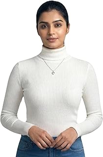 Women's Ribbed Turtleneck Top – Full Sleeve High Neck Winter T-Shirt | Slim Fit Casual Stylish Stretchable Top | Trendy Hi... Price In India