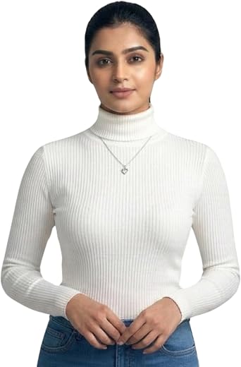 Women's Ribbed Turtleneck Top – Full Sleeve High Neck Winter T-Shirt | Slim Fit Casual Stylish Stretchable Top | Trendy Hi...