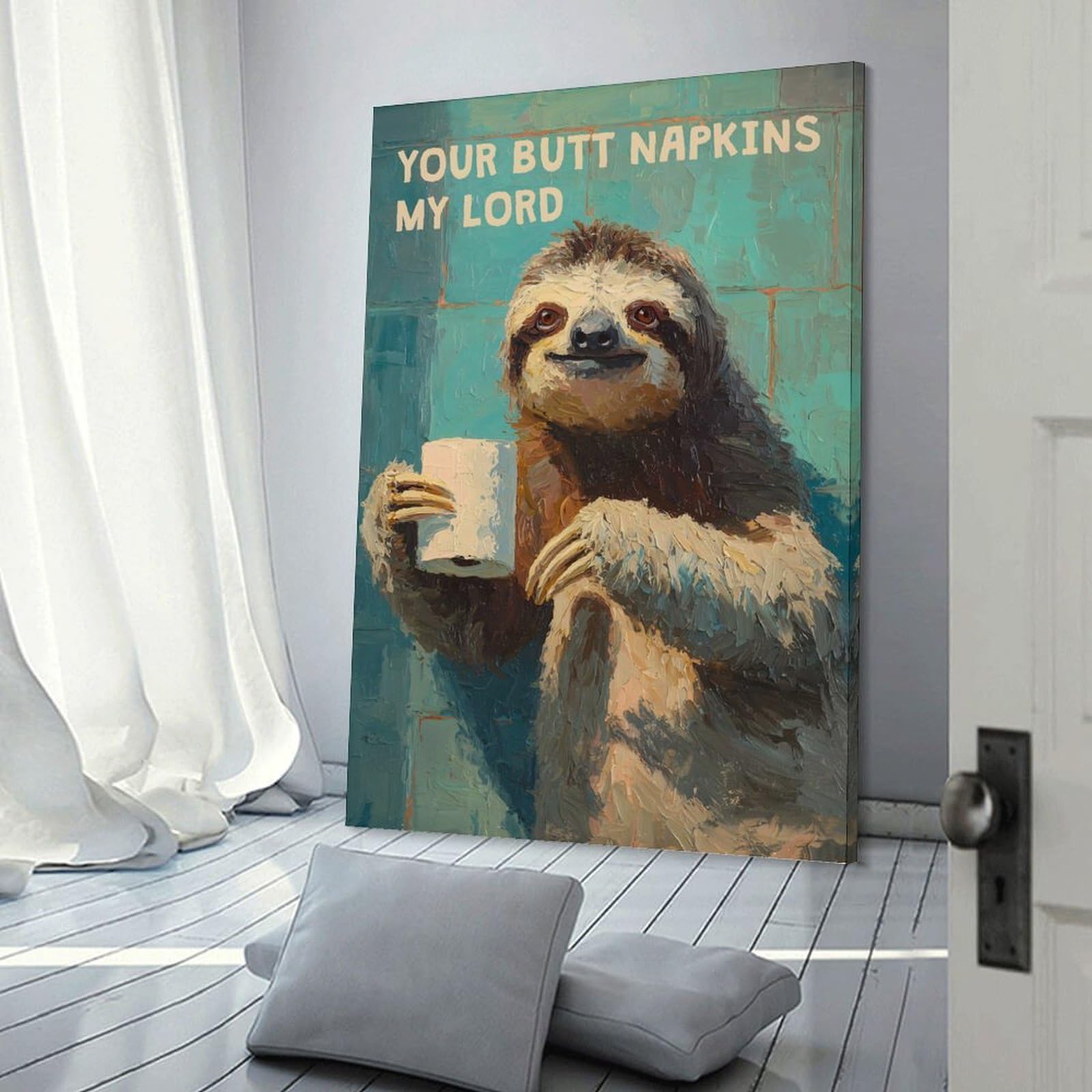 Junmoney Sloth Your Butt Napkins Room Decor Wall Art, 20x30inch(50x75cm), for Front Hall, Corridor Or Welcome Spaces, A Neat Decor Update for Hallways