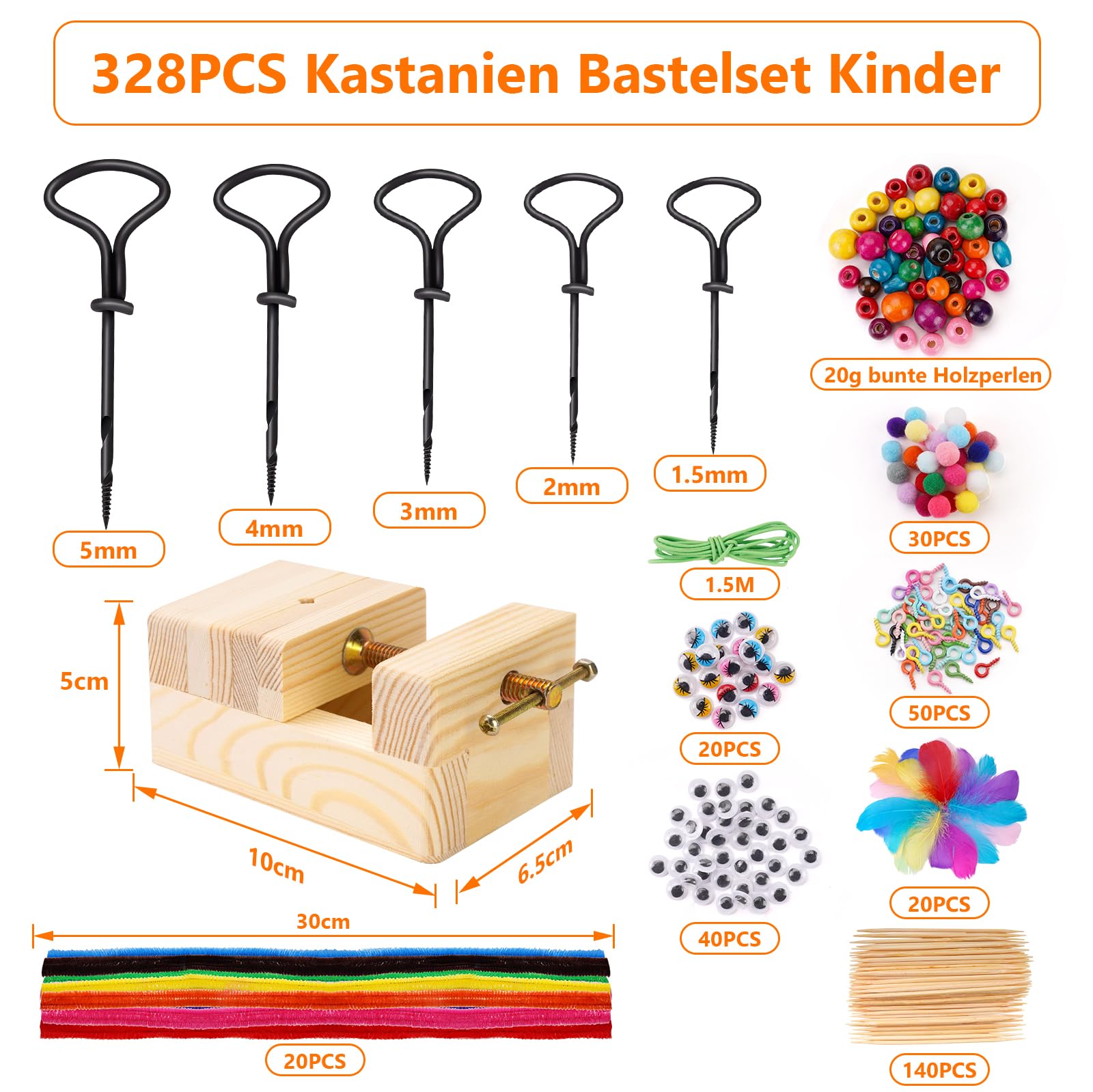 Abnaok Set di 335 punte per castagne per bambini, fai da te per l'autunno, il fai da te per bambini