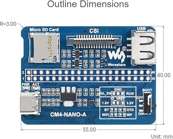 Waveshare Nano Base Board (A) for Raspberry Pi Compute Module 4 Same Size as The CM4 Base Board for Compute Module 4 Lite/eMMC