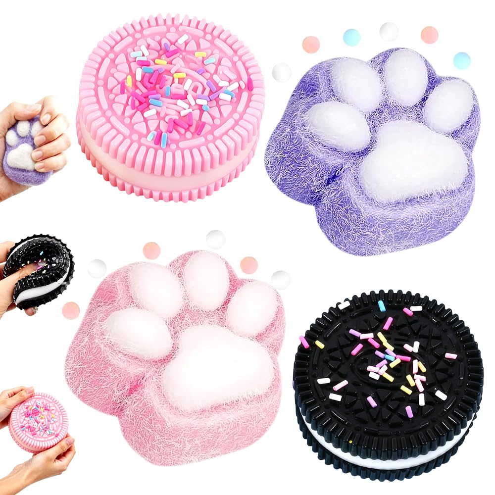 Stress Squishy Toys, Squishy Set, Cat Paw Biscuit kitten Squeeze Toys, Anxiety Relief Sensory Soft Play Fidget Toy for Adults and Kids-4PCS