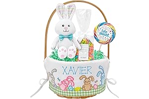 Let's Make Memories Personalized Blue Wicker Easter Basket with Bunnies