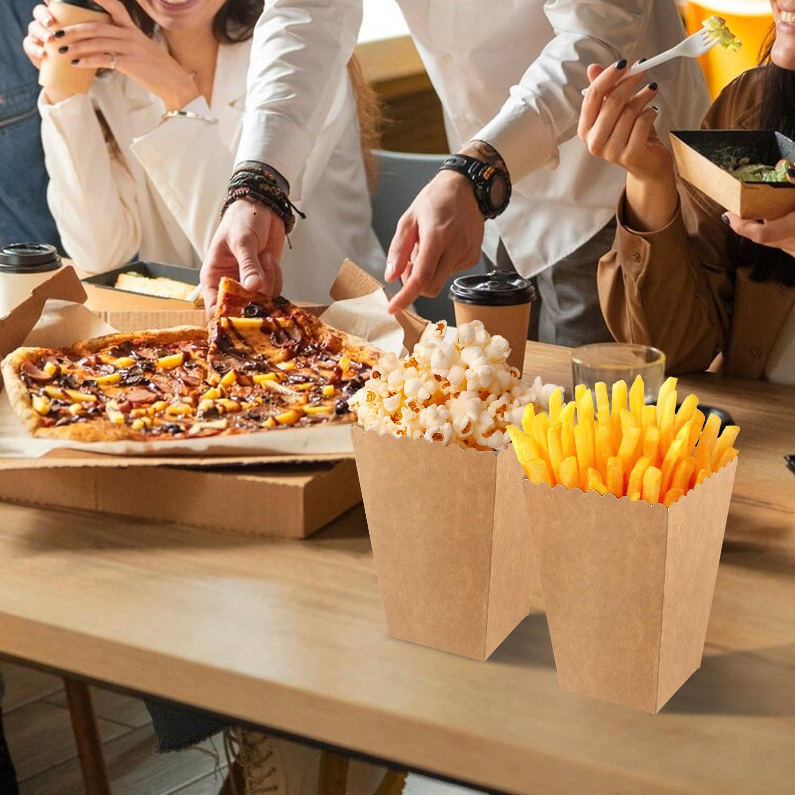 Lot de 100 boîtes à popcorn en papier kraft - 9x9x13.6 cm - Boîtes à pop-corn jaunes pour cinéma maison, fêtes, anniversaires - DIY décoratif