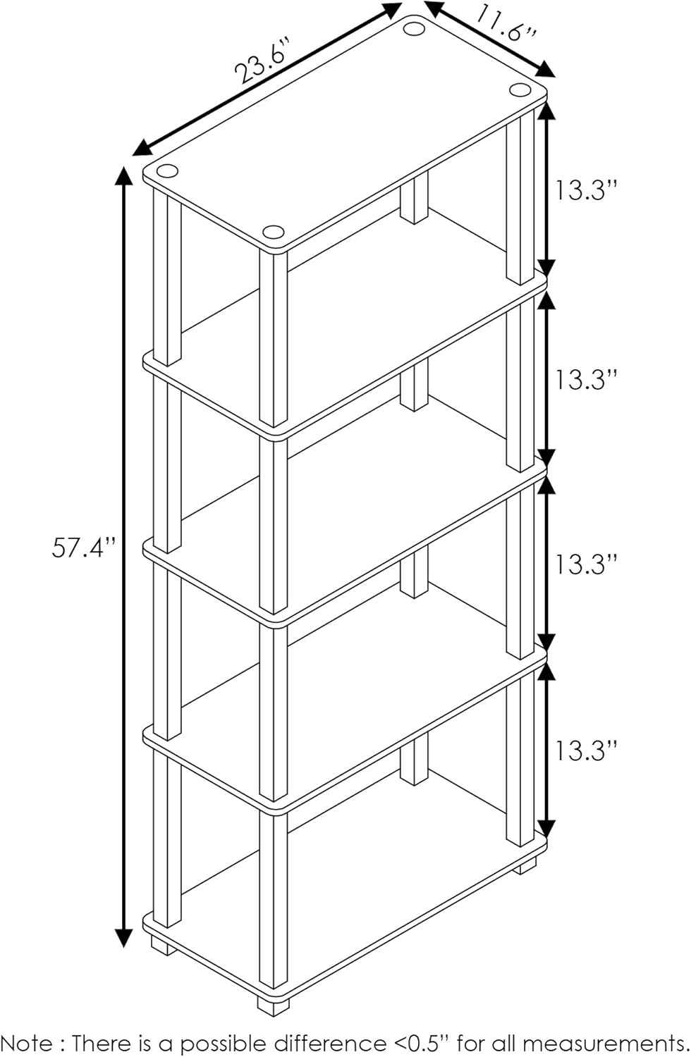 Furinno Turn-N-Tube 5-Tier Multipurpose Shelf / Display Rack / Storage Shelf / Bookshelf, Square Tubes, Pink/White