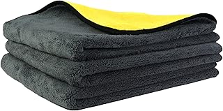 Proje Premium Car Care - Large Microfiber Drying Towel - 800 GSM Car Drying Cloth - Super Absorbent - Scratch Free and Lint Free - Wont Bleed - One Pass Drying Towel - 16"x24" Gray/Yellow 3-Pack