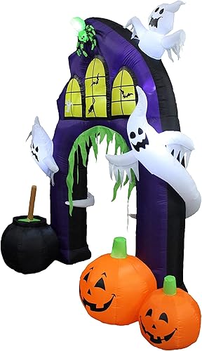 Miniatura 6 de Paquete de dos decoraciones de fiesta de cumpleaños y Halloween, incluye pastel inflable de feliz cumpleaños de 6 pies de alto con velas y arco de