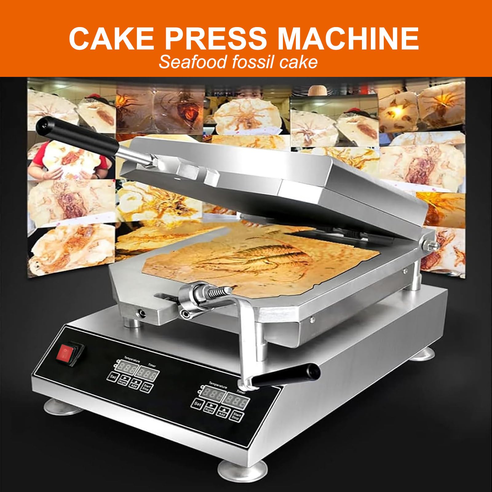 Máquina eléctrica para hacer tortitas de marisco con calor regulable, prensa de cocción de doble cara para uso comercial.