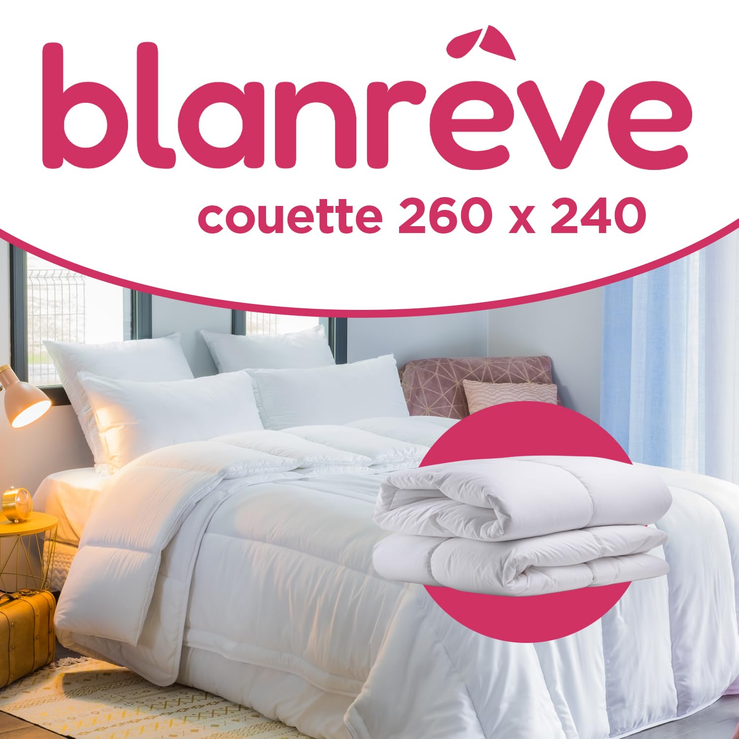 Blanrêve - 2 Couettes jumelables Toutes Saisons - 2 Personnes - 260x240 cm | Lot de 2 couettes associables par pressions pour toute l'année. 170g/m² + 250g/m². Fabrication France - Lit 160-180cm - Blanc