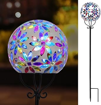 VCUTEKA Decorative Solar Garden Lights, 6" Mosaic Globe Outdoor Stake