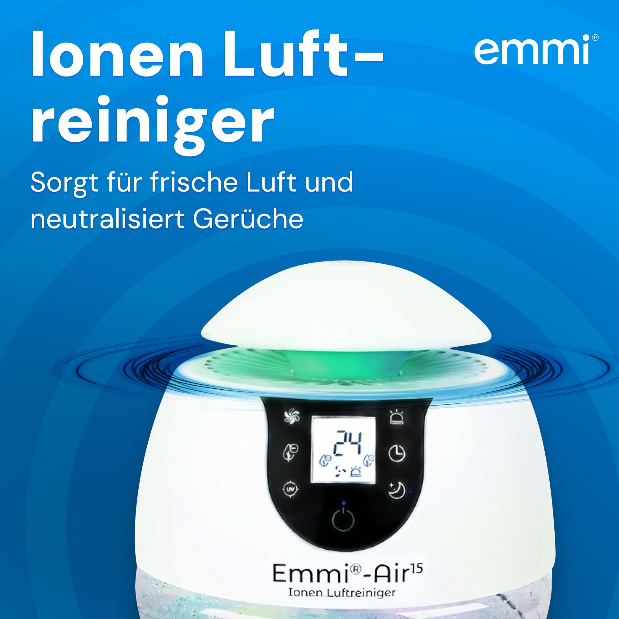 emmi-AIR Luftreiniger bis 35 m² I Leiser Air Purifier ohne Filter I Negative Ionentechnologie gegen Staub, Pollen & Gerüche I Luftreiniger für Allergiker I Energieeffizient & Wartungsfrei