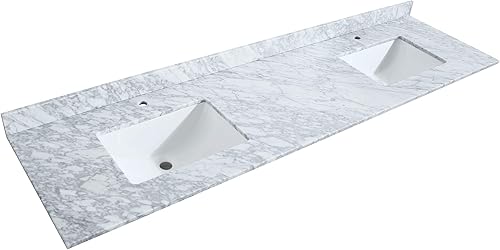 Miniatura 5 de Daria 80 Inch Double Bathroom Vanity in White, White Carrara Marble Countertop, Undermount Square Sinks, 24 Inch Mirrors, Brushed Gold Trim