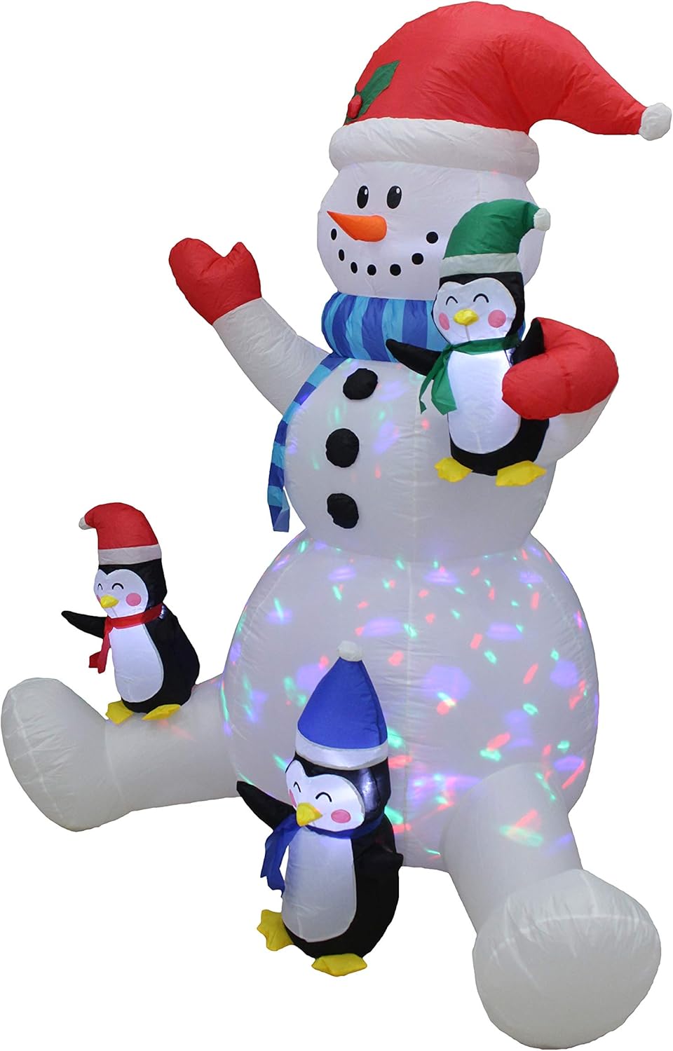 6 Foot Tall Swirling Lights Christmas Snowman with Three Cute Penguins Lighted Blowup Party Decoration for Outdoor Indoor Home Family Garden Yard Prop