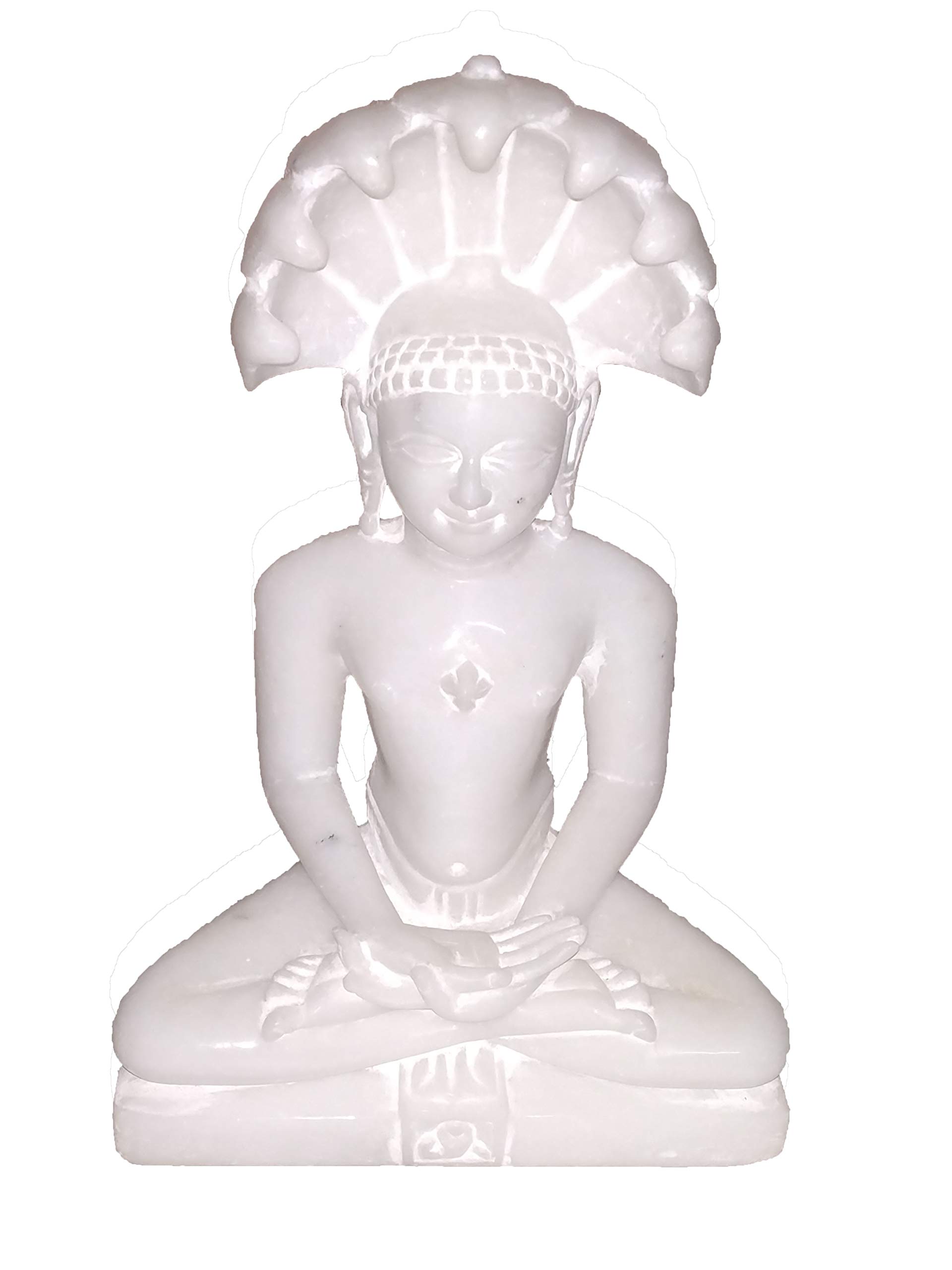 Arrakasta Crafts Marble Mahvir Swami Ji Idol with Snake on Head Intricate Work Puja Vastu Decorative Showpiece Murti for Mandir or Temple - 15 inch