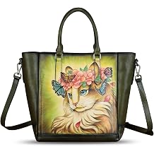 Genuine Leather Handbag for Women Hand Painted Leather Top Handle Satchel Handmade Crossbody Purse Tote Bag