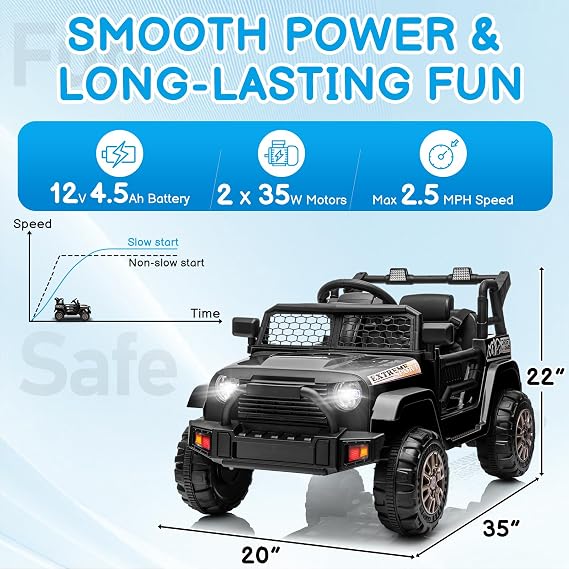 Winado 12V Electric Car for Kids, Ride on Truck, Black