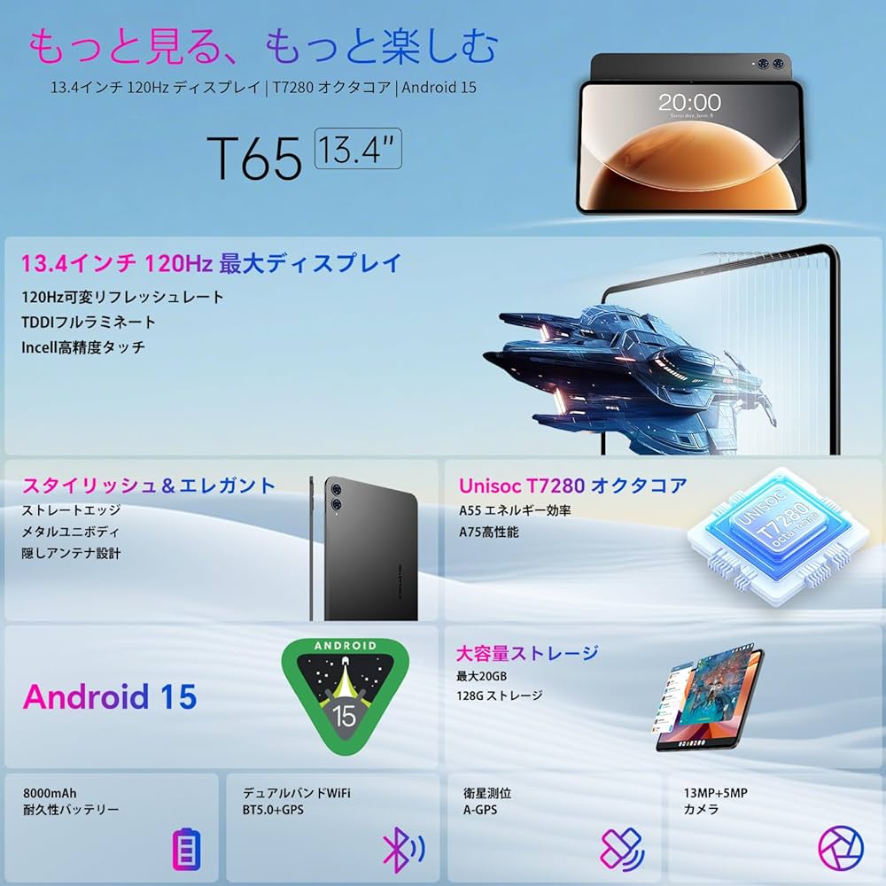 13 インチ タブレット120Hz画面リフレッシュレートタブレットAndroid Amazon.co.jp: TECLAST T65 13 インチ タブレット 120Hz 画面