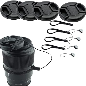 Lens Cap Bundle - 4 Snap-on Lens Caps for DSLR Cameras Including Nikon, Canon, Sony - 4 Lens Cap Keepers / 1 CamKix Microfiber Cleaning Cloth Included (49mm)