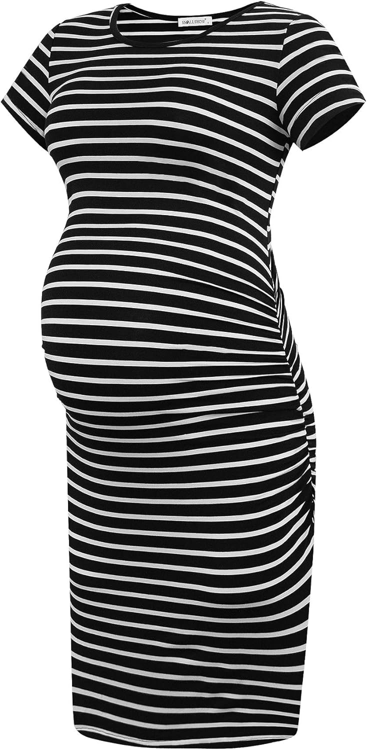 Smallshow Women's Short Sleeve Maternity Dress Ruched Pregnancy Clothes