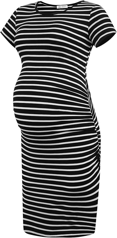 Vestido de maternidad de manga corta para mujer Ropa de embarazo fruncida