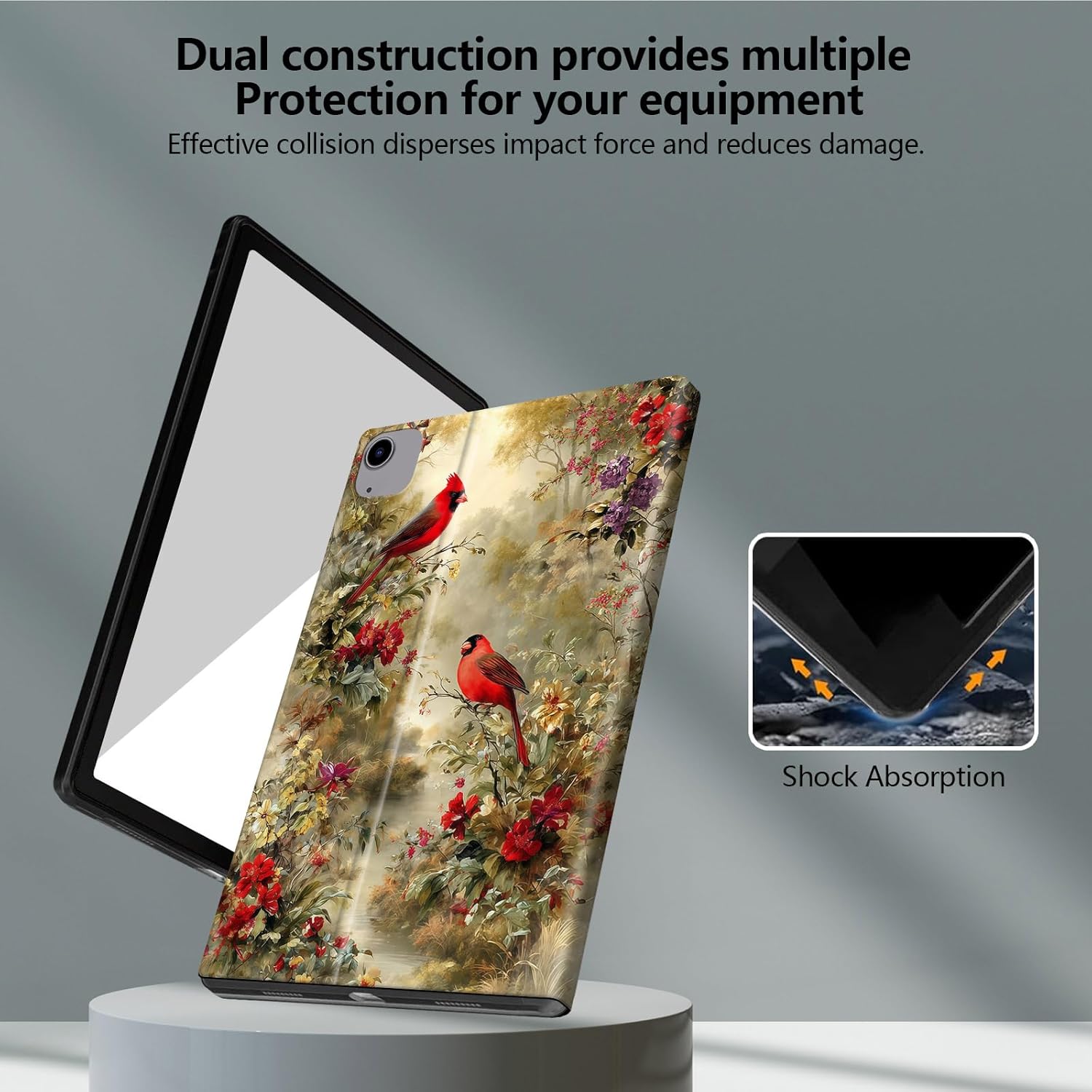 for Apple iPad Air 13 Inch Case (M3/M2-2025/2024 Release), Slim iPad 13 Protective Case with Stand Hard Back Shell for iPad Air 13, Auto Wake/Sleep, Cute Cardinal Red Birds