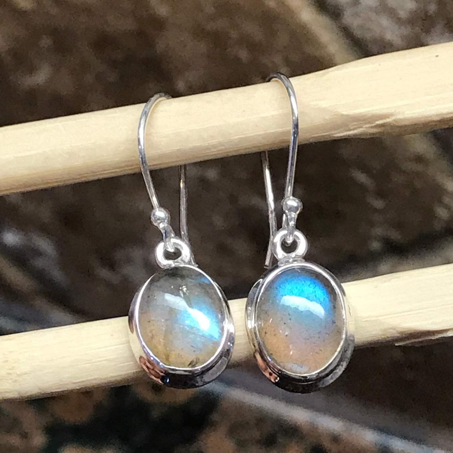 Natural Blue Labradorite 925 Sterling Silver Earrings 25mm - Image 3