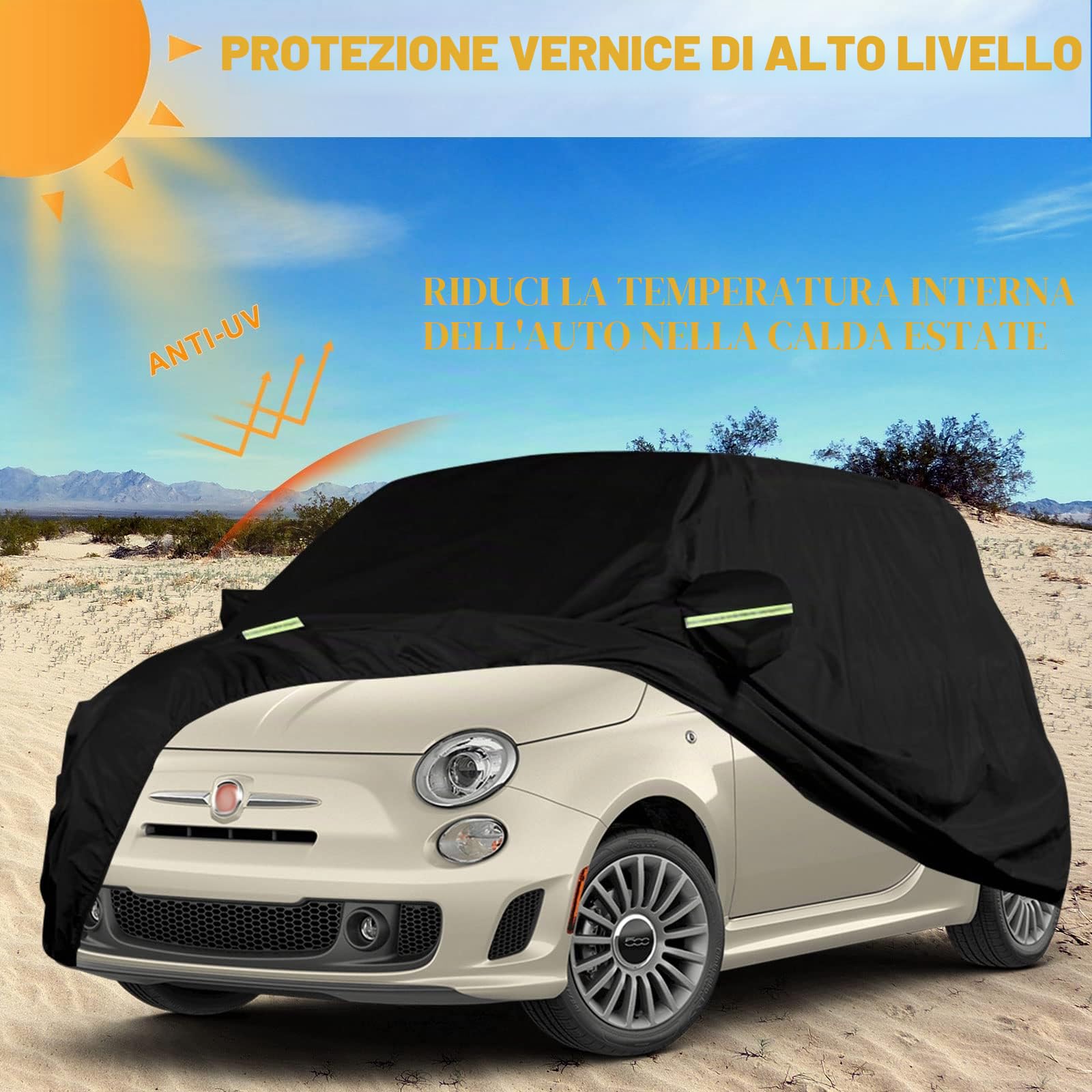Copertura impermeabile per auto sostituisce per Fiat 500/500C/500E/Abarth 500 2007-2022, coperture per auto per tutte le condizioni atmosferiche con porta a cerniera