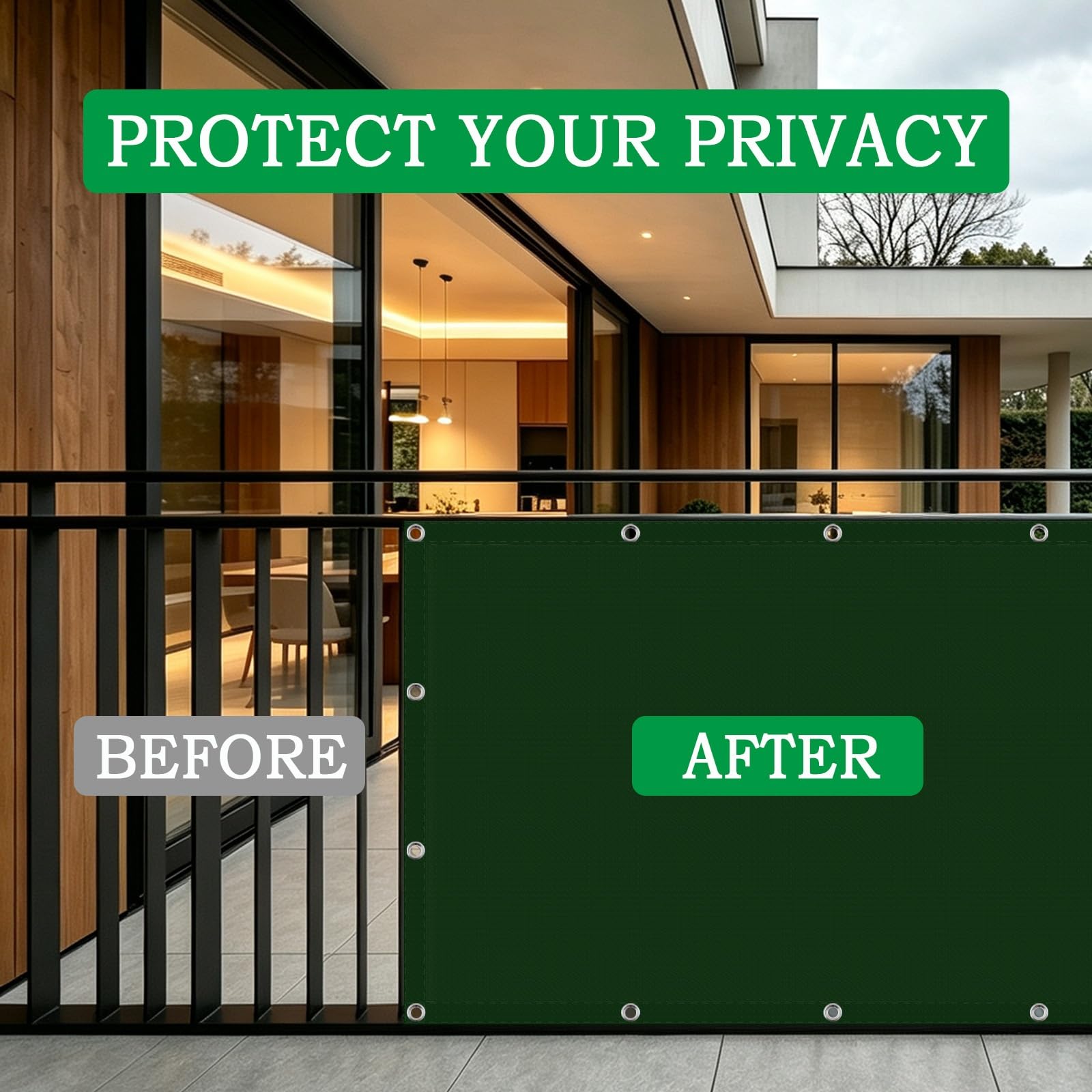 Frangivisto Balcone 70 x 700 cm Protezione Privacy, Protezione Uv, Antivento e Impermeabile, Solare Cache Vue Balcon con Fascetta per Ringhiera, Verde Scuro