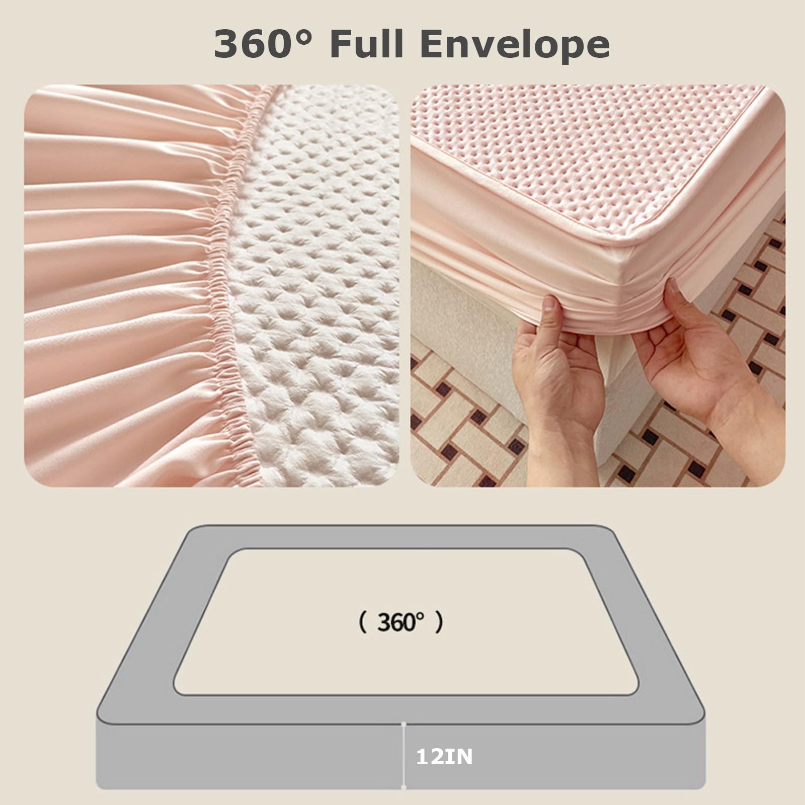 Funda Protectora De Colchón Tamaño Queen,Funda De Colchón 100% Impermeable,Diseño De Superficie 3D Transpirable,Protector De Bolsillo Extra Profundo De 12"(Grey,120x200)