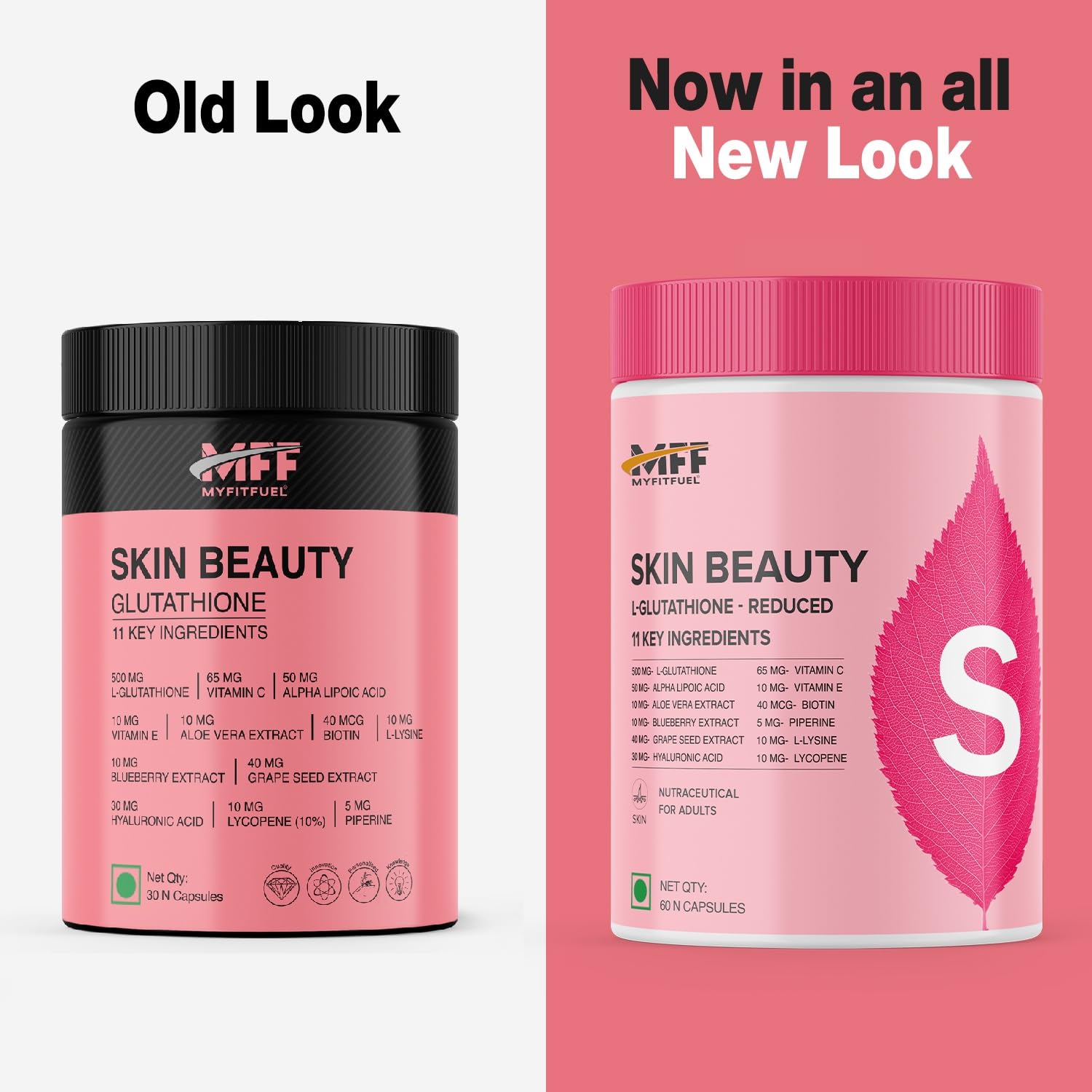 MyFitFuel Skin Beauty Glutathione Reduced (60 Capsules) with Lycopene, Vitamin C & E, Hyaluronic Acid, Biotin &more. For Men & Women Hydrated, Brightening, Radiant Skin. For Reducing Melanin & Glowing Skin