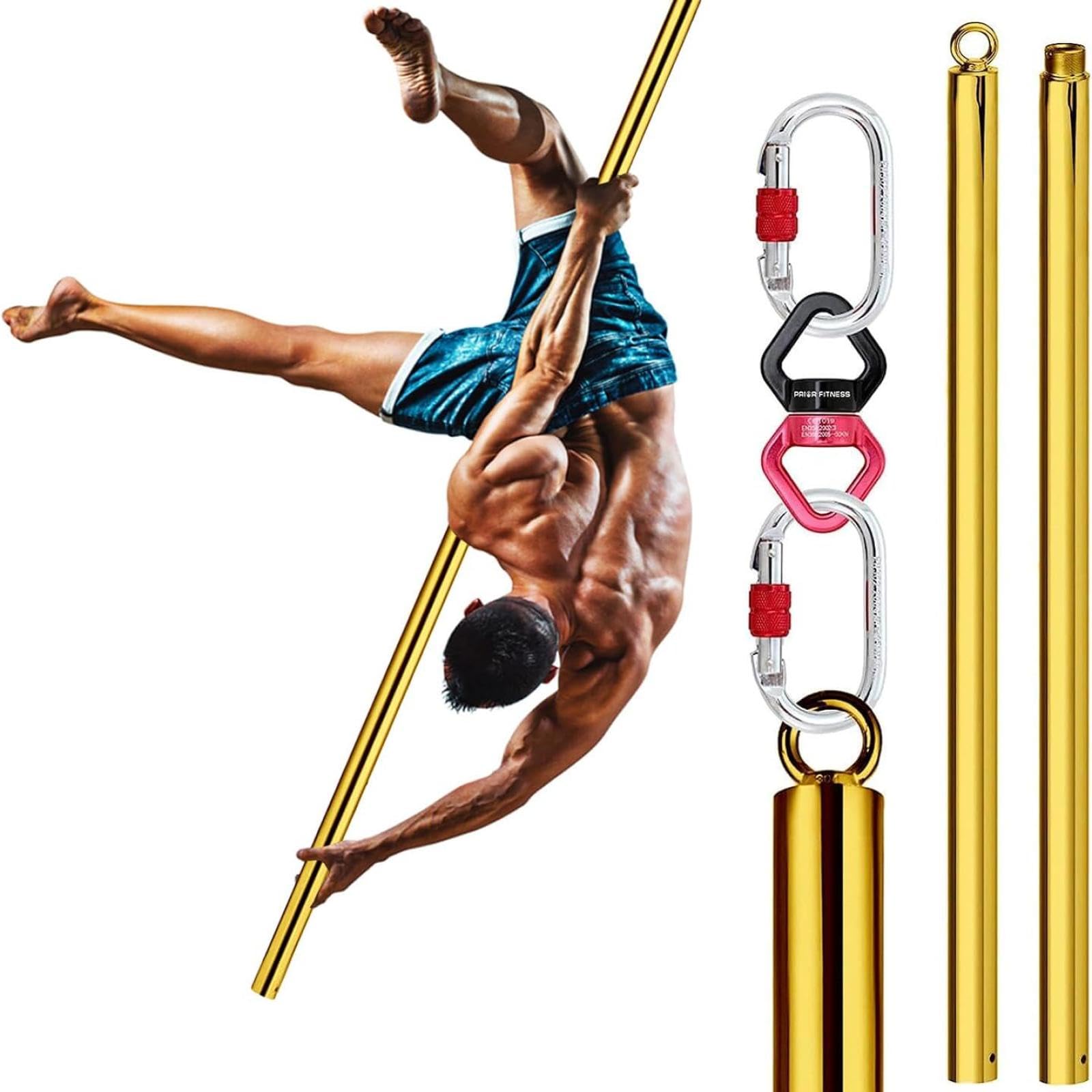 JYBNBBE Aerial Pole Dance Flying Pole Suspension Pipe Aerial Flying Pole Steel Pole 2m Dance Pole Set,Gold