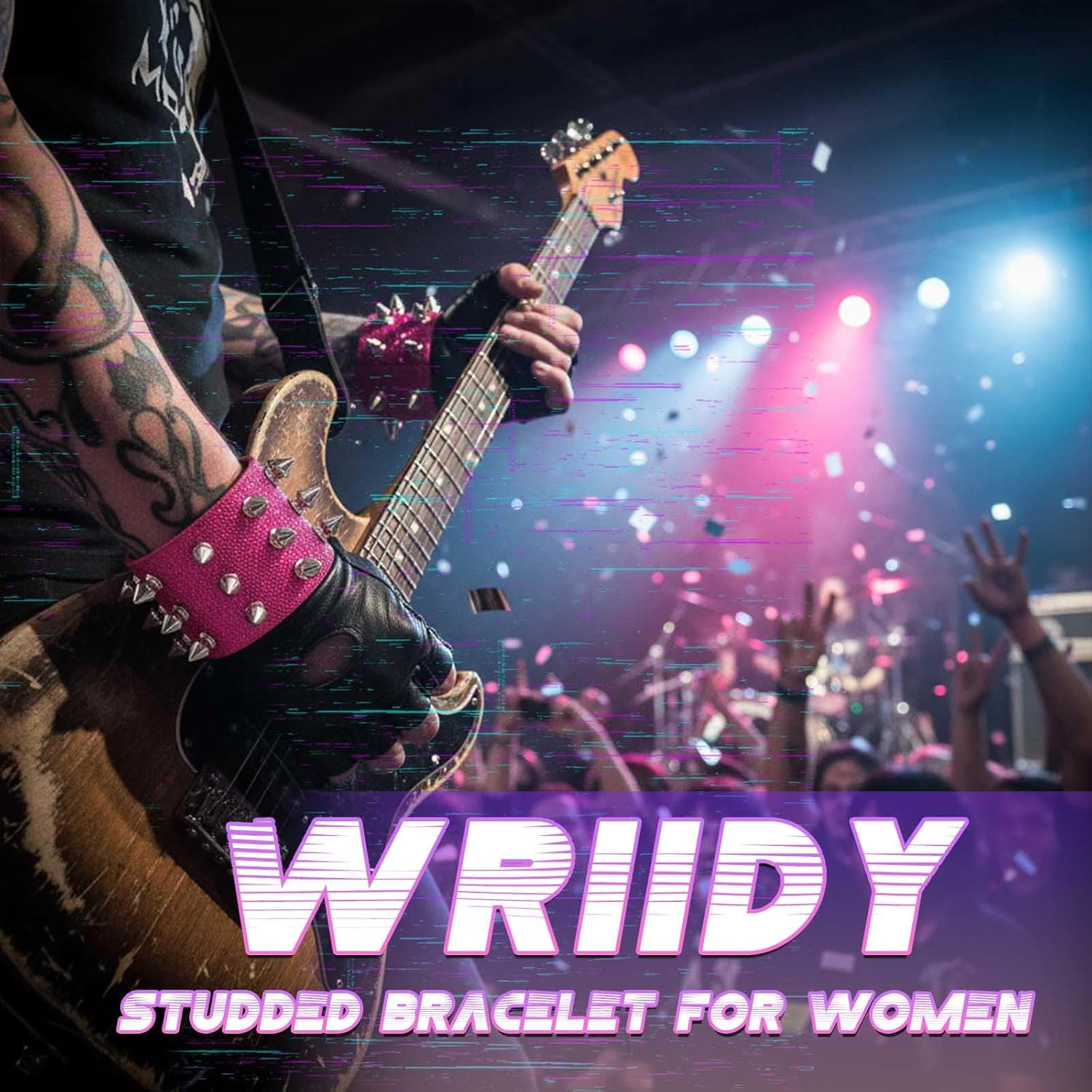 2PCS Studded Bracelet Punk Spiked Wristband Goth Wide Strap Leather Bracelets for Men Women - Image 6