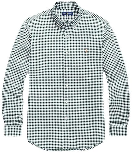 Polo Ralph Lauren Men's Long Sleeve Classic Oxford Shirt, (Fall/Winter 2022) Checkered Green, Large