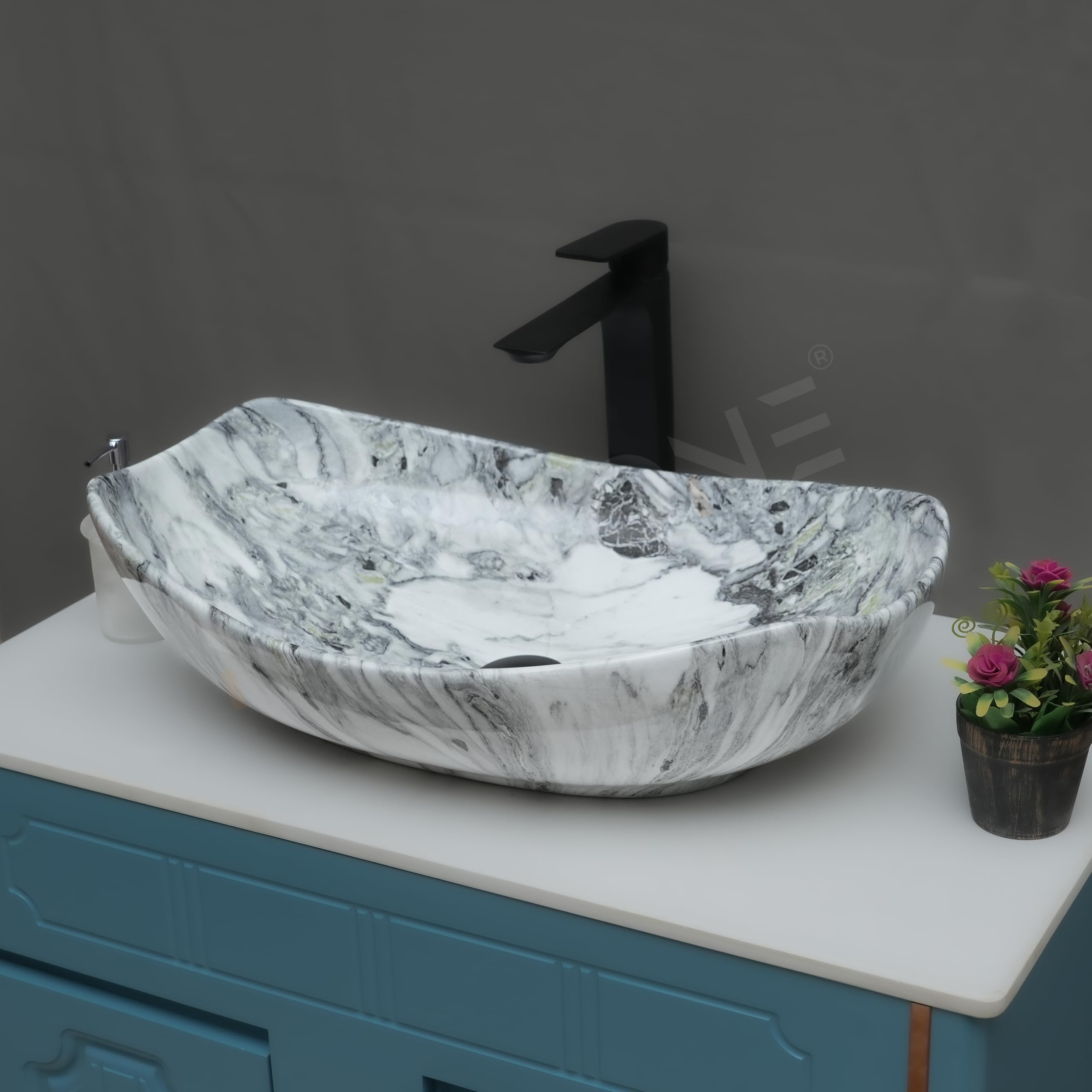 NEKSTONE Ceramic Top Wash Basin Basin For Bathroom | Countertop Bathroom Sink | Wash Basin Over Counter | Wash Basin For Living Room, Resturant (Cut Bowl, 24 x 15 x 5 Inch) (Designer White Black) (B0DCVMFFDY) Amazon Price History, Amazon Price Tracker