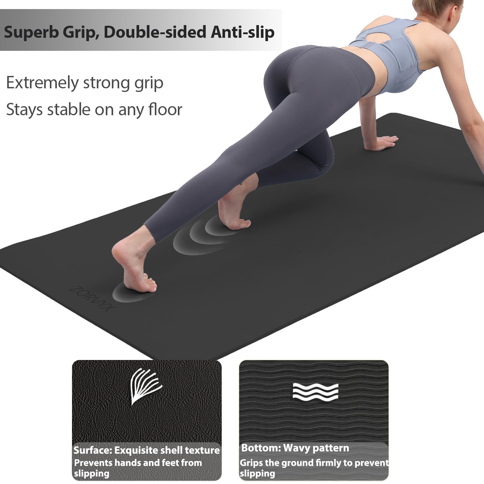 Esterilla Yoga Antideslizante 200×100cm TPE 10mm Gruesa Esterilla Fitness Grand y Antideslizante, Colchoneta de Gimnasia, Pilates, Deporte y Ejercicio en Casa y al Aire libre