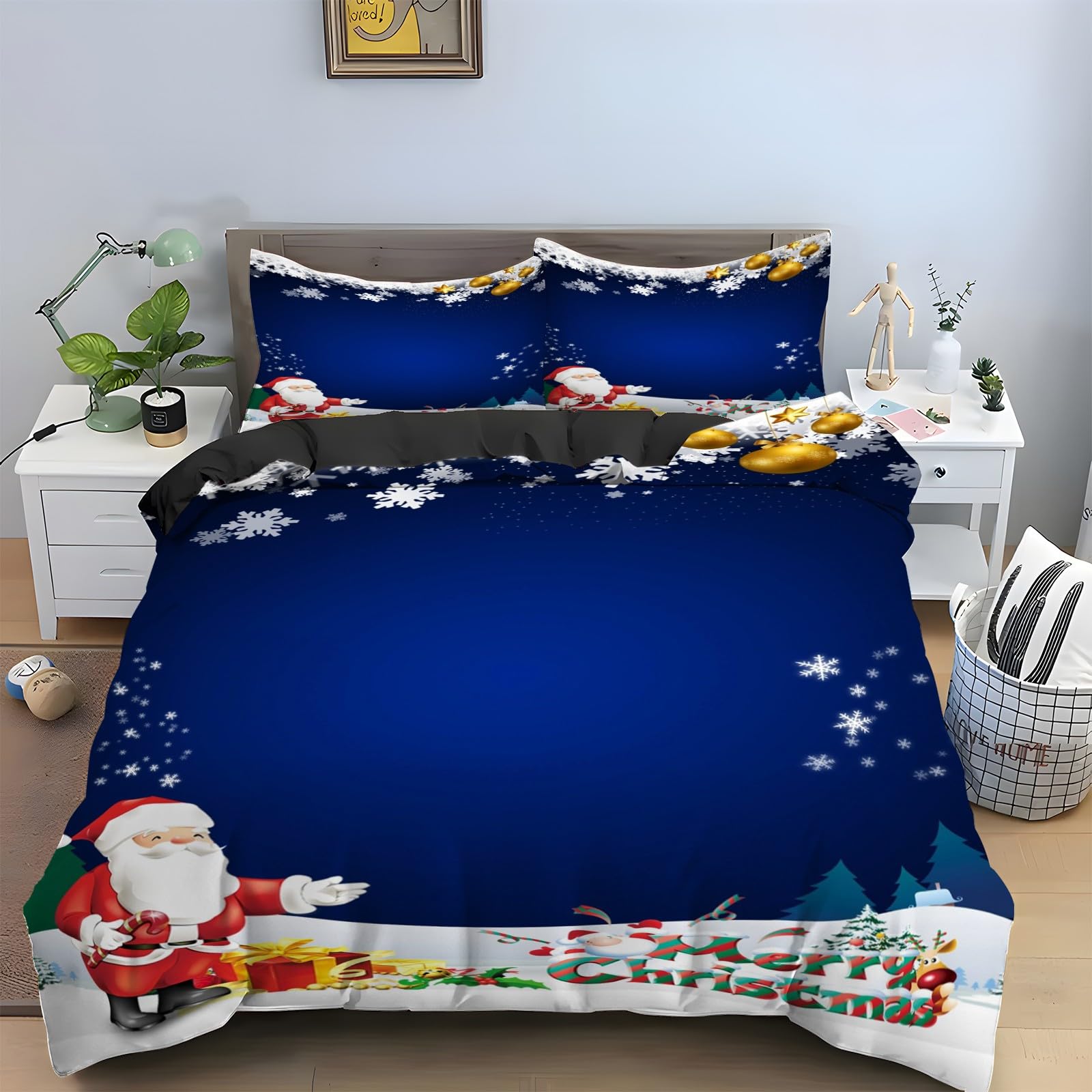 Housse de couette 200x200 flocon de neige parure de lit 3 pièces microfibre